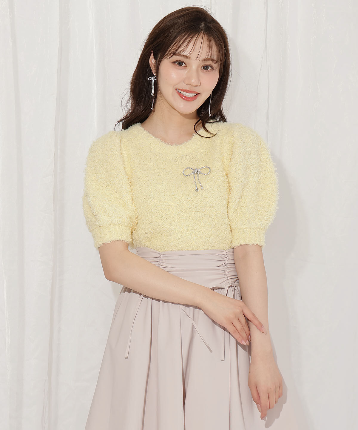 WILLSELECTION「リボンブローチ付きテディヤーンニット」|ニット・セーター|