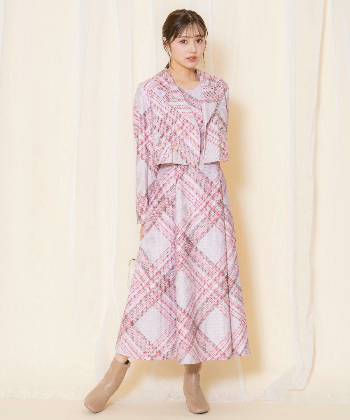 WILLSELECTION「ツイードチェックノースリーブワンピース」|ワンピース|