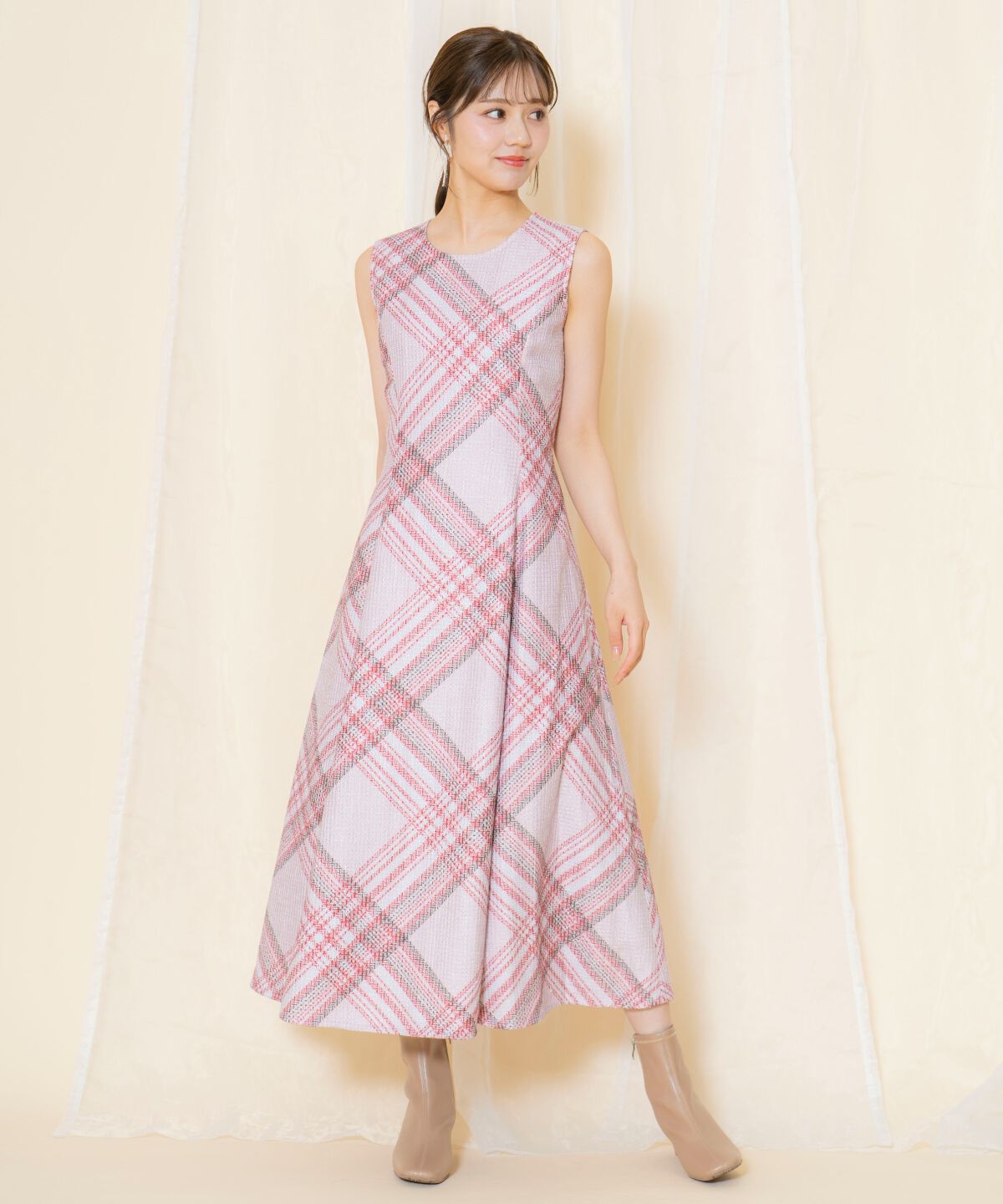 WILLSELECTION「ツイードチェックノースリーブワンピース」|ワンピース|