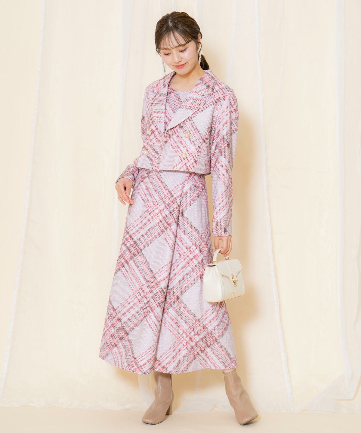 WILLSELECTION「ツイードチェックノースリーブワンピース」|ワンピース|