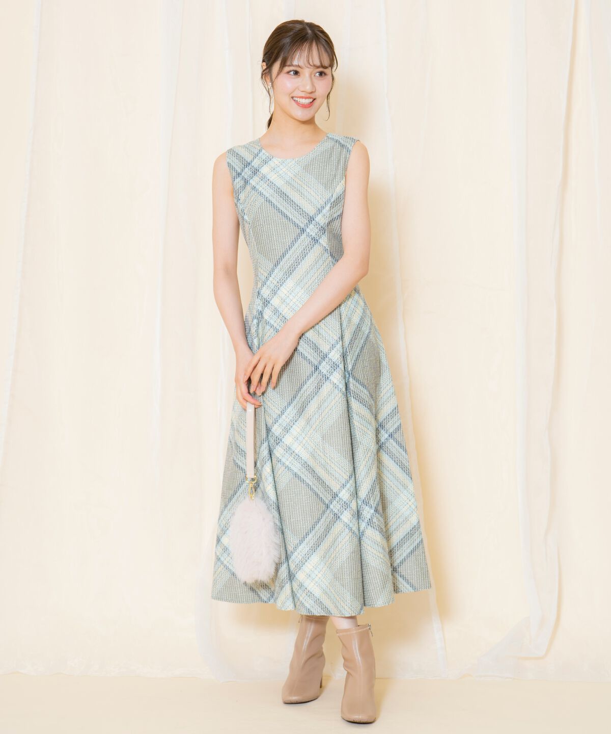 WILLSELECTION「ツイードチェックノースリーブワンピース」|ワンピース|