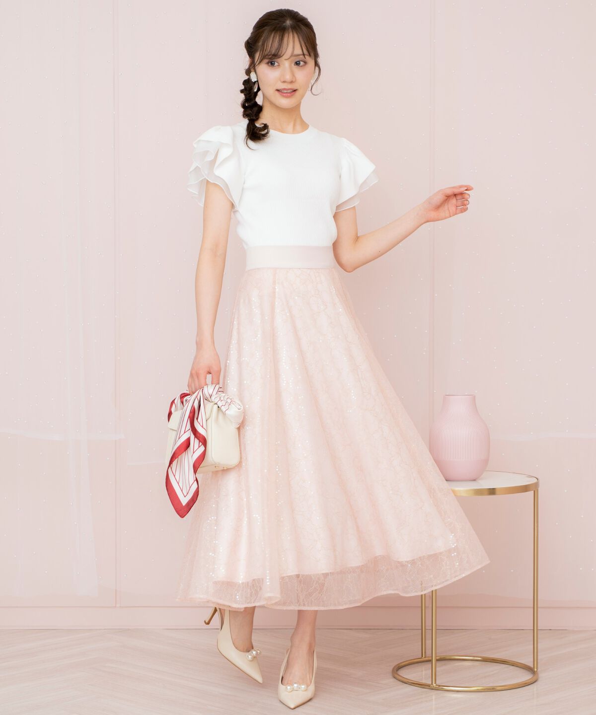 WILLSELECTION「スパンコール付きチュールスカート」|フレア|