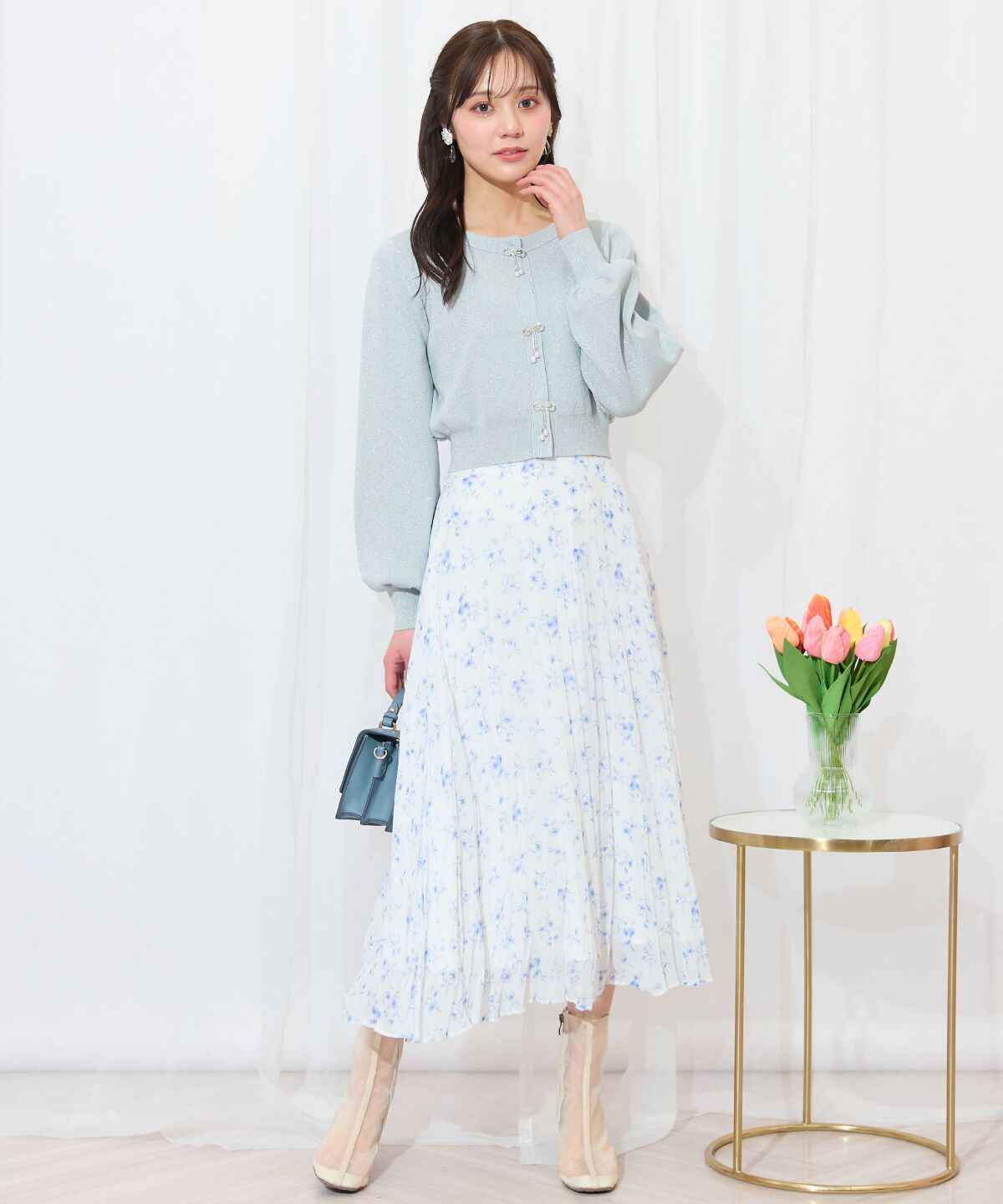 WILLSELECTION「ランダムプリーツフラワースカート」|フレア|