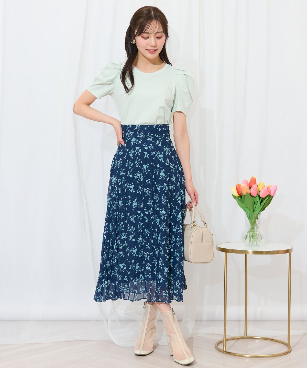 WILLSELECTION「ランダムプリーツフラワースカート」|フレア|