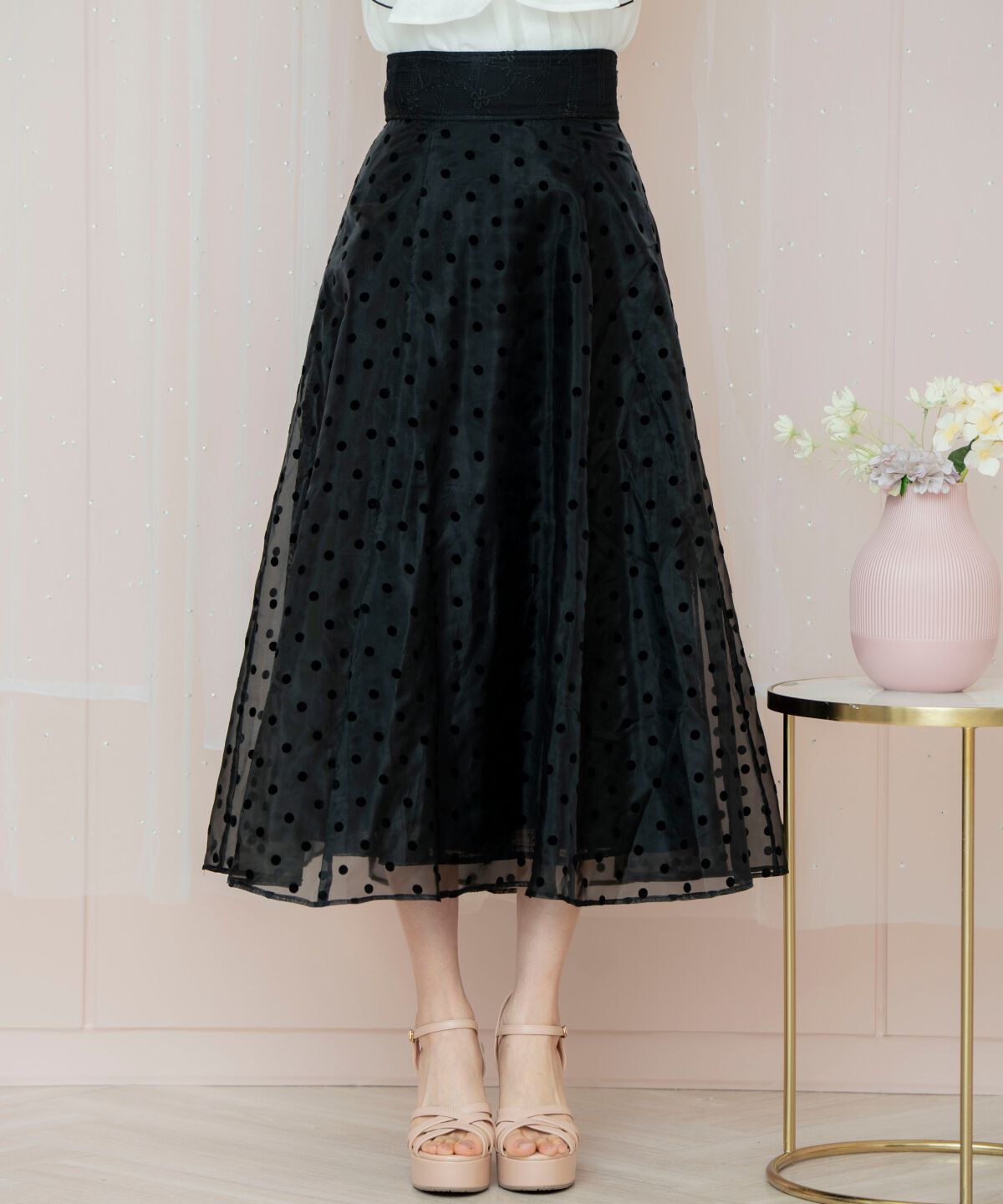 WILLSELECTION「ドット&times;レースレイヤードスカート」|フレア|