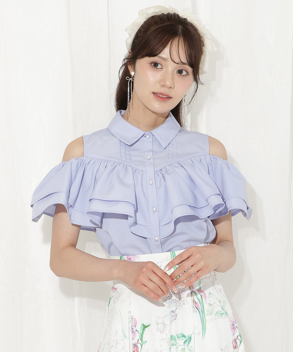 WILLSELECTION「2wayショルダーフリルブラウス」|シャツ・ブラウス|サックス