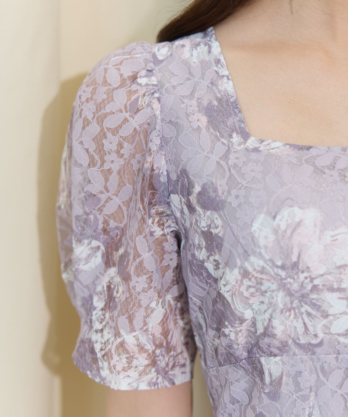 WILLSELECTION「ニュアンスフラワーレースプリントワンピース」|ワンピース|