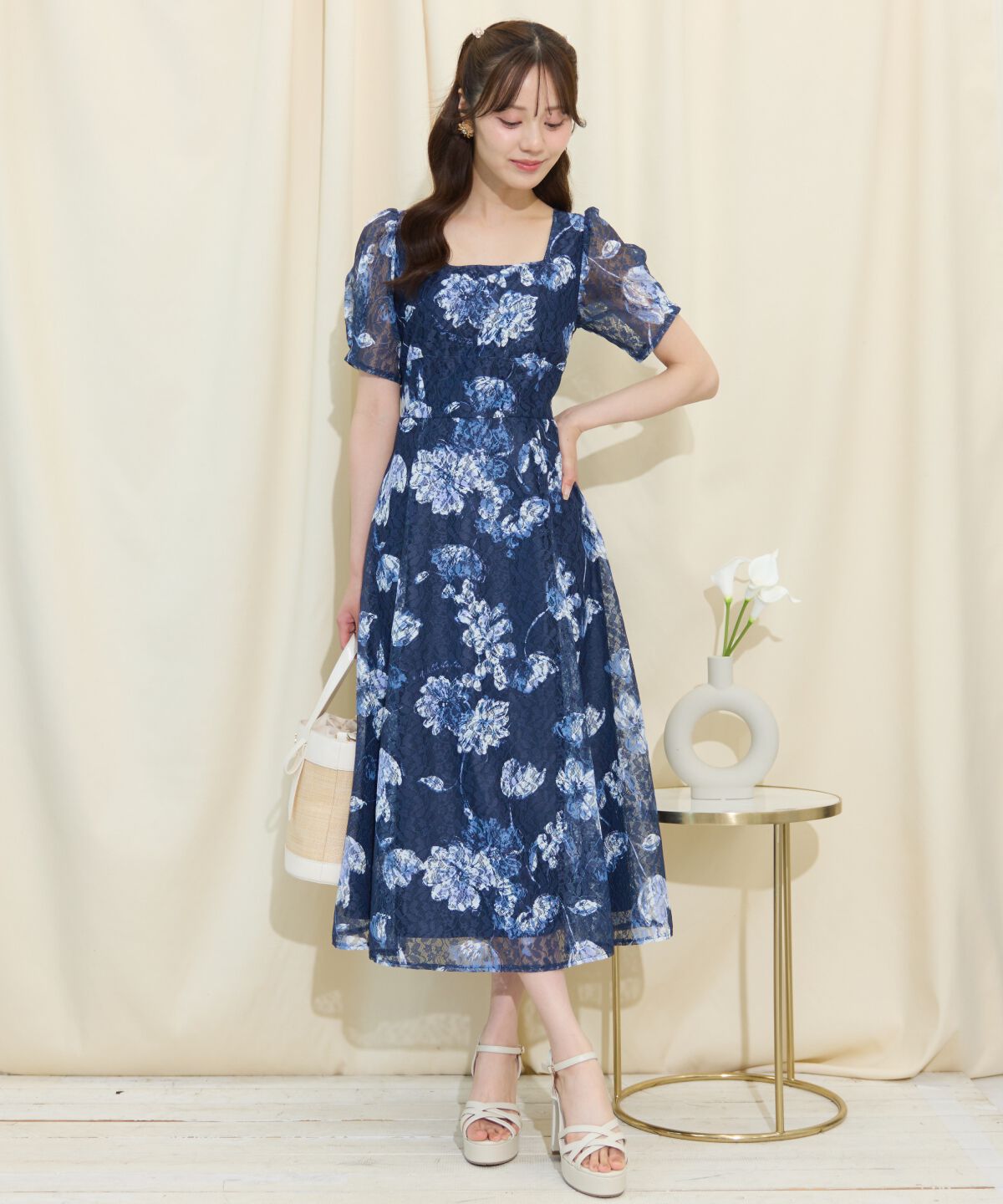 WILLSELECTION「ニュアンスフラワーレースプリントワンピース」|ワンピース|