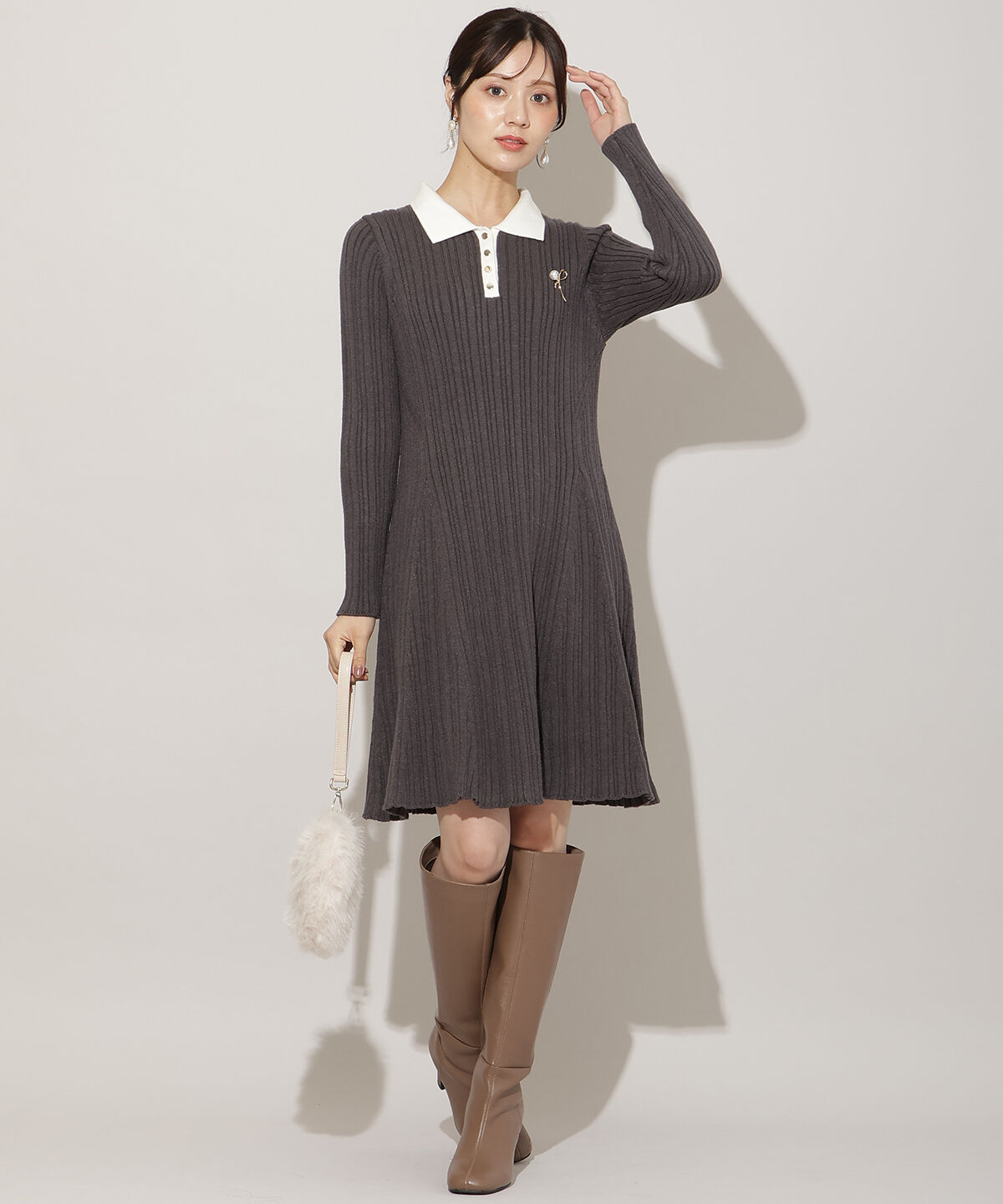 WILLSELECTION「ポロカラーフレアニットワンピース」|ワンピース|