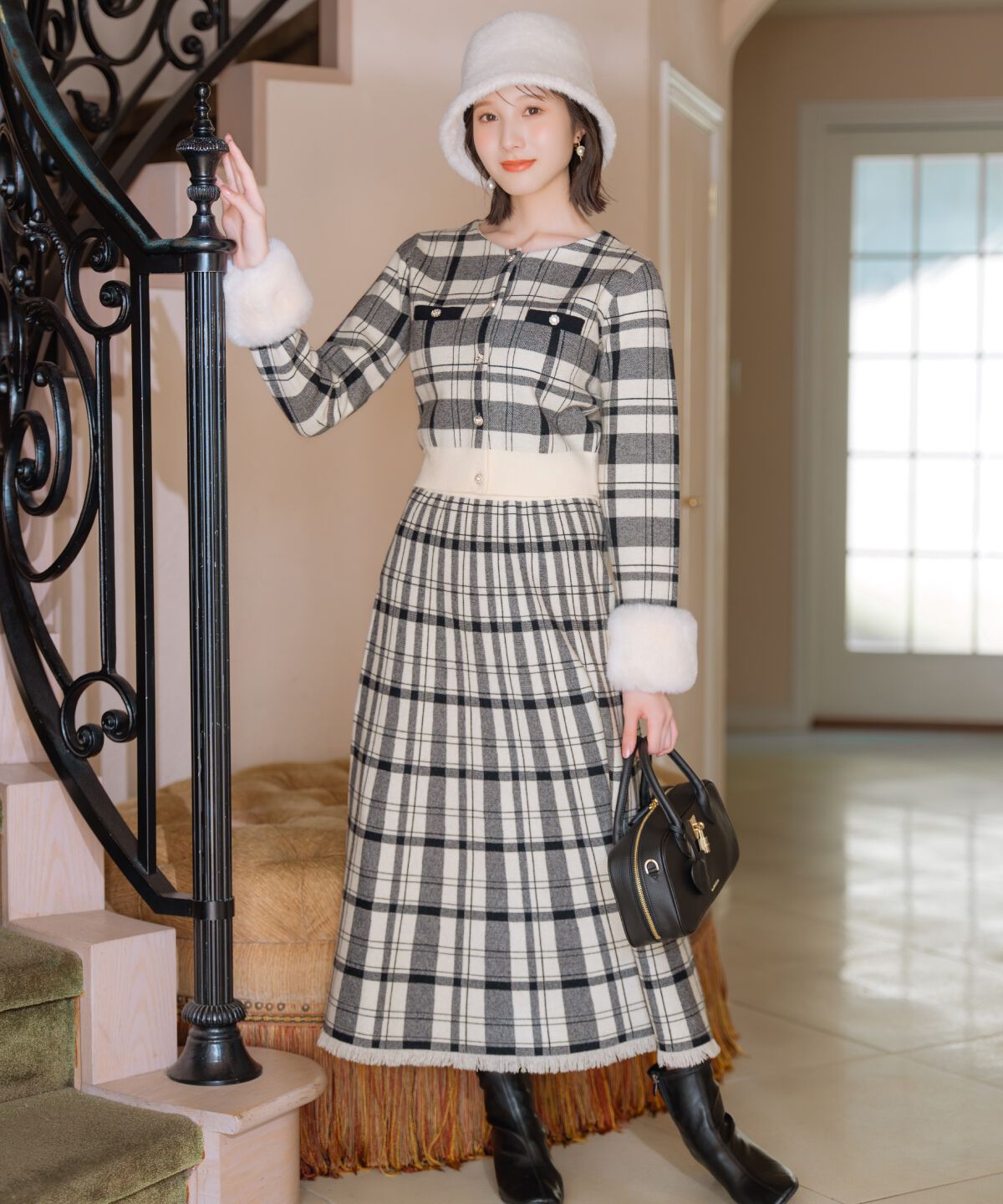 WILLSELECTION「チェック柄ファーカフスカーディガン」|カーディガン|