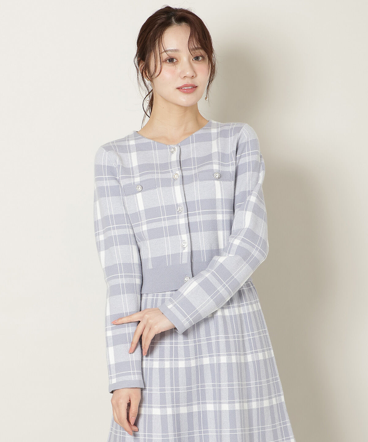 WILLSELECTION「チェック柄ファーカフスカーディガン」|カーディガン|