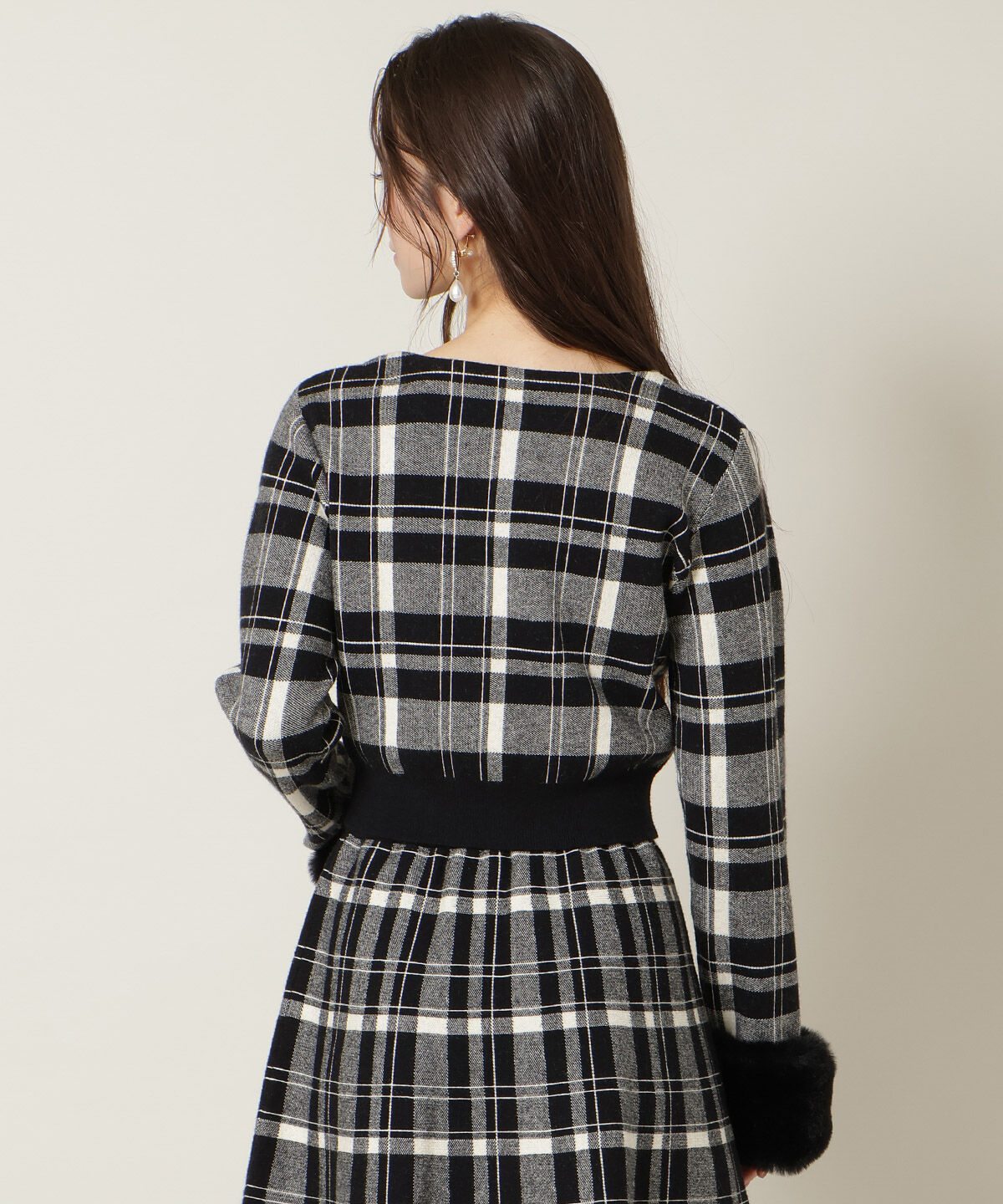 WILLSELECTION「チェック柄ファーカフスカーディガン」|カーディガン|