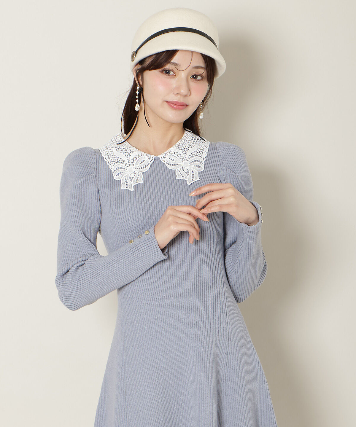 WILLSELECTION「リボンレースカラーニットワンピース」|ワンピース|