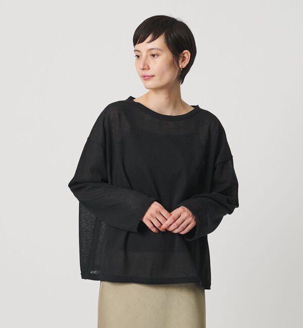 BEAUTY&YOUTH UNITED ARROWS「麻ブレンド ルーズ ボートネック ニットプルオーバー ウォッシャブル」|ニット・セーター|BLACK