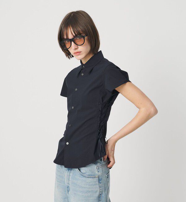 ATTISESSION「＜ATTISESSION＞レースアップ ショートスリーブ シャツ」|シャツ・ブラウス|NAVY
