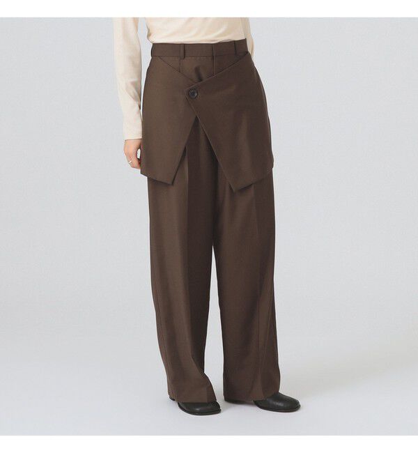 Ray BEAMS 「フロント ラップ ワイド パンツ」|チノ|BROWN