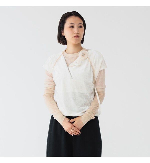 BEAMSBOY「maturely / ベロア ジッパー トップ」|Tシャツ・カットソー|OFF_WHT