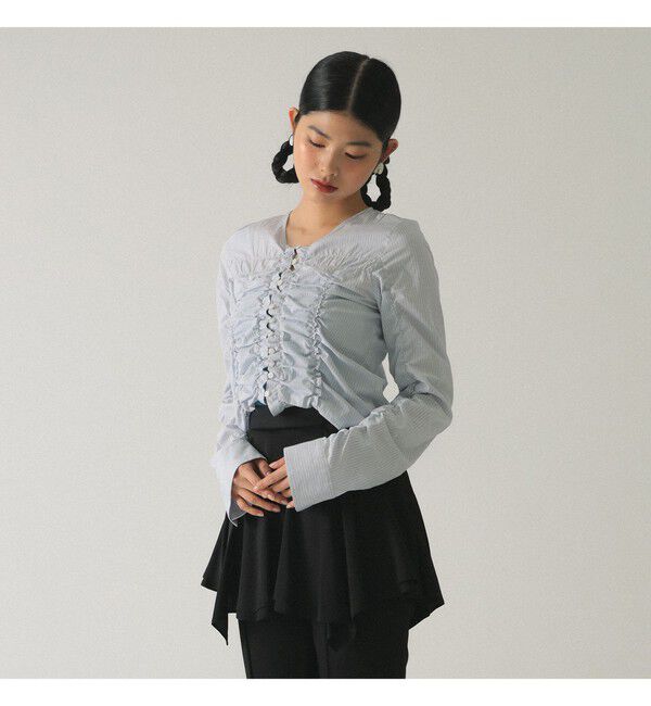 Ray BEAMS 「ストライプ シャーリング Vネック ブラウス」|シャツ・ブラウス|