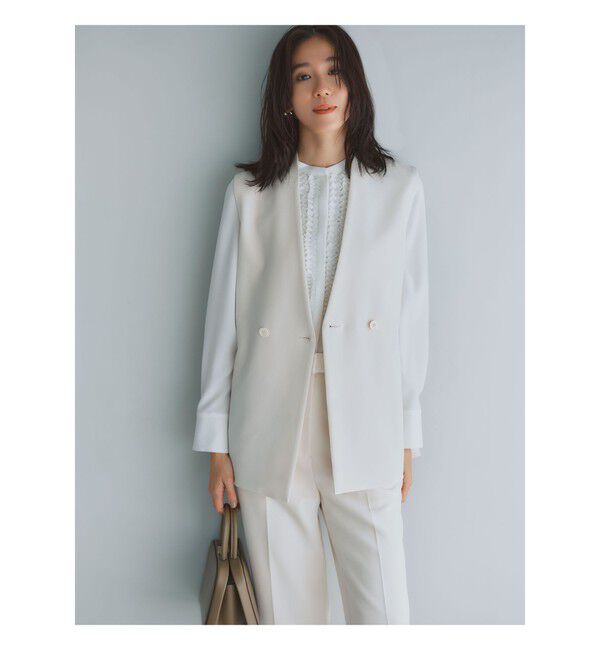 Demi-Luxe BEAMS 「	ラペルレス 2ボタン ジレ」|ダウン|IVORY