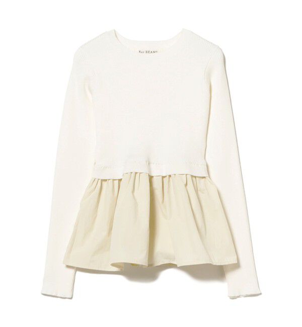 Ray BEAMS 「リブ ギャザー キリカエ クルーネック トップス」|ニット・セーター|