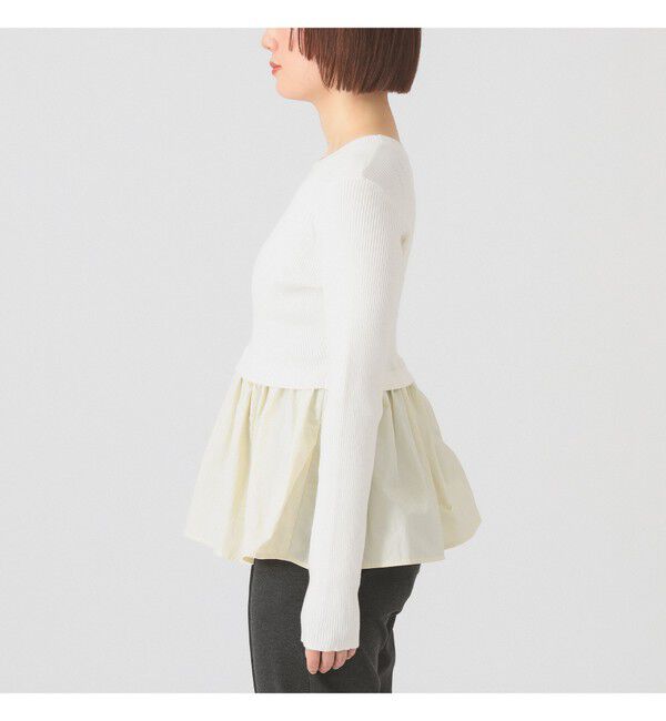 Ray BEAMS 「リブ ギャザー キリカエ クルーネック トップス」|ニット・セーター|