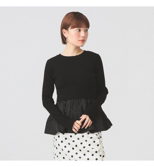 Ray BEAMS 「リブ ギャザー キリカエ クルーネック トップス」|ニット・セーター|