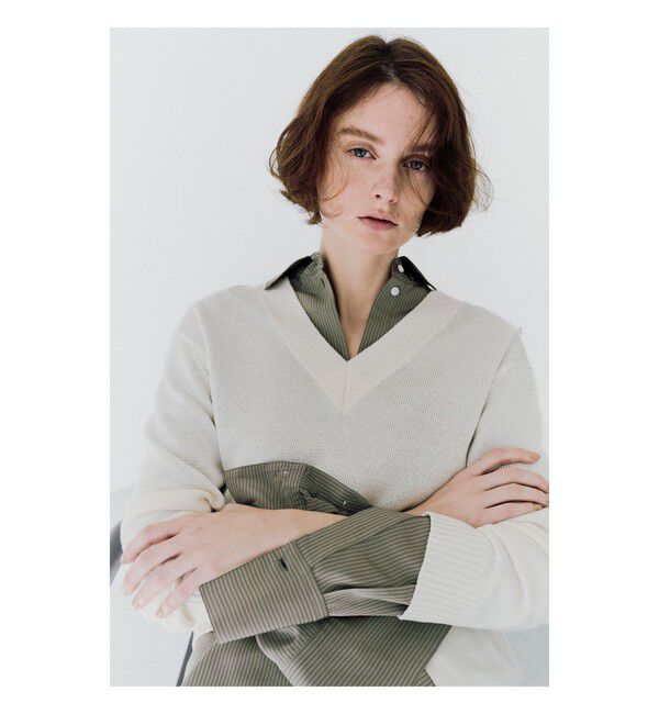 Demi-Luxe BEAMS 「コットンシルク Vネック プルオーバー」|ニット・セーター|OFF_WHITE