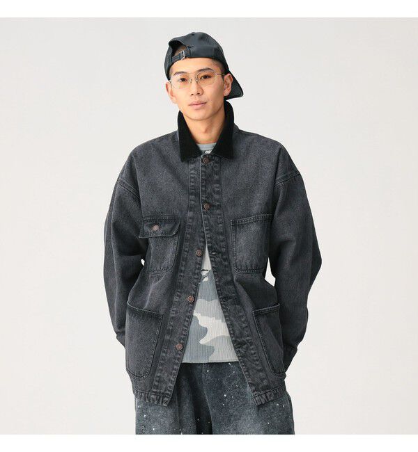BEAMS「フェード デニム ルーズ カバーオールジャケット」|ブルゾン・スタジャン|FADE_BLACK