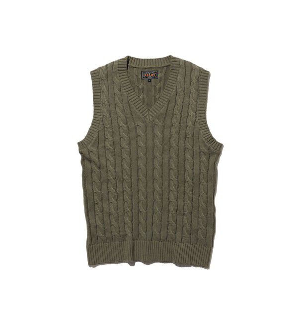 BEAMS PLUS「V-Neck Vest Cable」|ニット・セーター|OLIVE