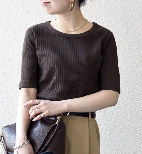 SHIPS any「SHIPS any:〈洗濯機可能〉テレコ リブ ハーフスリーブ TEE」|Tシャツ・カットソー|