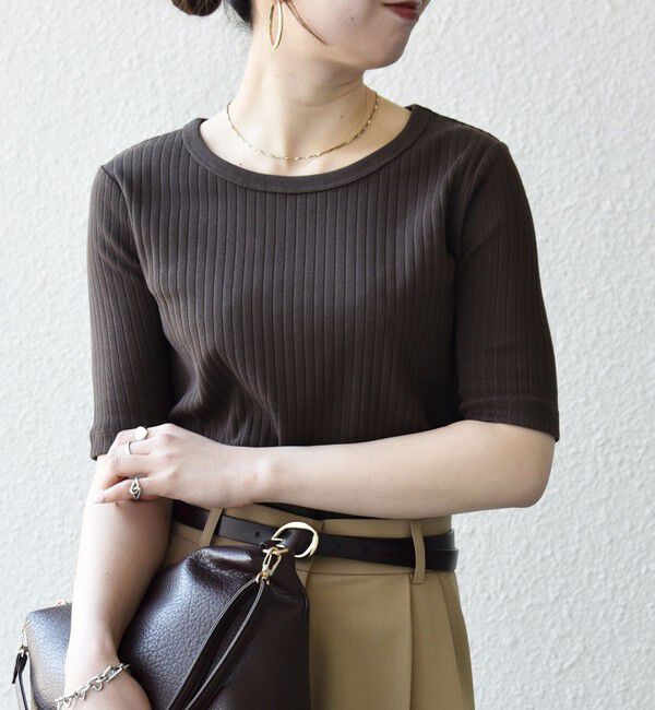 SHIPS any「SHIPS any:〈洗濯機可能〉テレコ リブ ハーフスリーブ TEE」|Tシャツ・カットソー|