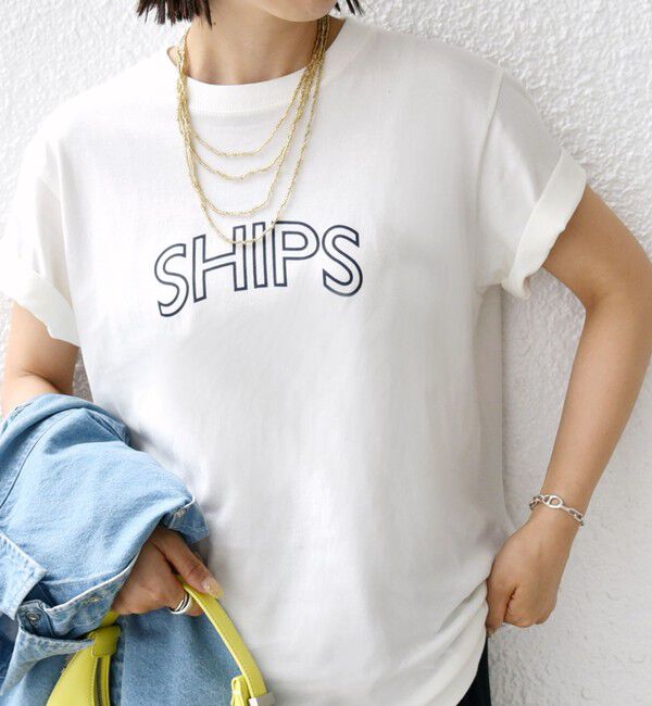 SHIPS for women「《一部追加》【WEB限定】 SHIPS ラウンド プリント ロゴ TEE」|Tシャツ・カットソー|ライトホワイト