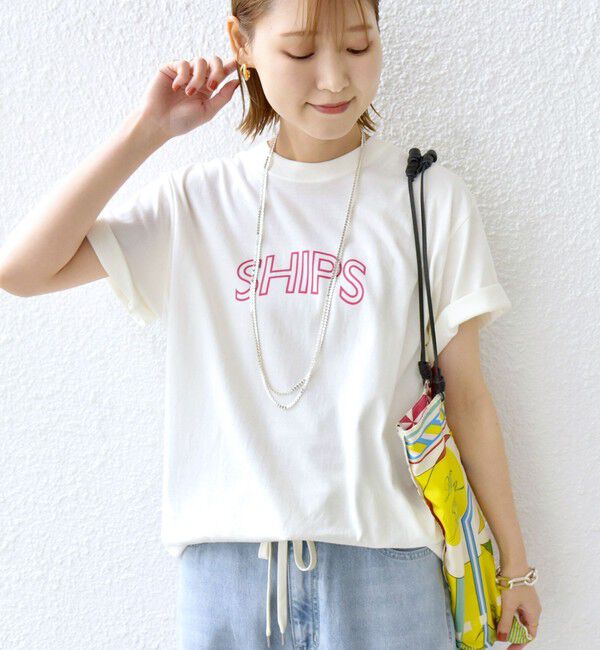 SHIPS for women「《一部追加》【WEB限定】 SHIPS ラウンド プリント ロゴ TEE」|Tシャツ・カットソー|ホワイト