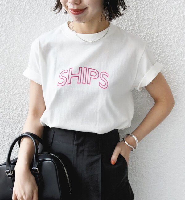 SHIPS for women「《一部追加》【WEB限定】 SHIPS ラウンド プリント ロゴ TEE」|Tシャツ・カットソー|