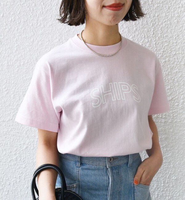SHIPS for women「《一部追加》【WEB限定】 SHIPS ラウンド プリント ロゴ TEE」|Tシャツ・カットソー|ピンク