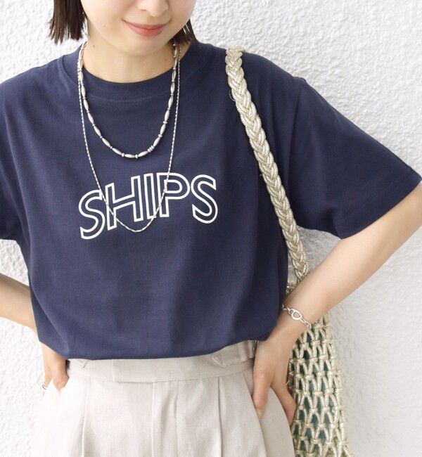 SHIPS for women「《一部追加》【WEB限定】 SHIPS ラウンド プリント ロゴ TEE」|Tシャツ・カットソー|ネイビー