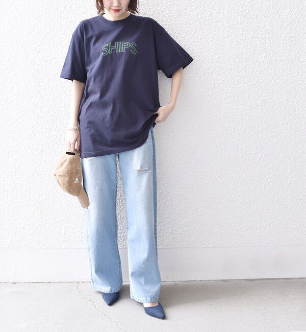 SHIPS for women「《一部追加》【WEB限定】 SHIPS ラウンド プリント ロゴ TEE」|Tシャツ・カットソー|