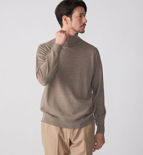 SHIPS「SHIPS: HANDFRAME 16ゲージ タートルネック ニット」|ニット・セーター|ライトカーキ