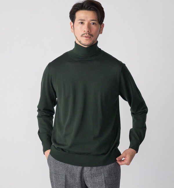 SHIPS「SHIPS: HANDFRAME 16ゲージ タートルネック ニット」|ニット・セーター|オリーブ