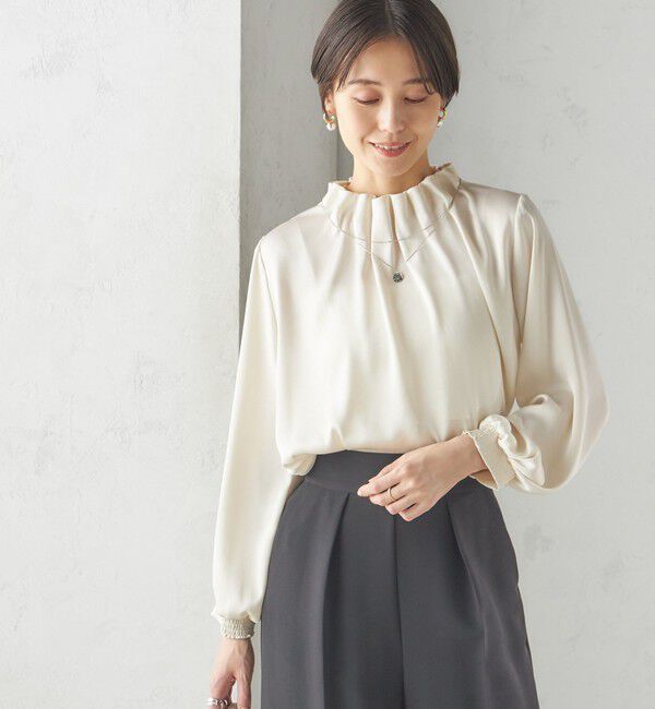 SHIPS for women「【一部WEB限定】〈手洗い可能〉ヴィンテージ サテン ネック ギャザー ブラウス」|シャツ・ブラウス|
