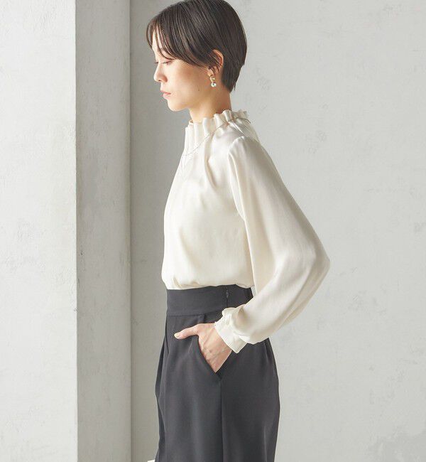 SHIPS for women「【一部WEB限定】〈手洗い可能〉ヴィンテージ サテン ネック ギャザー ブラウス」|シャツ・ブラウス|