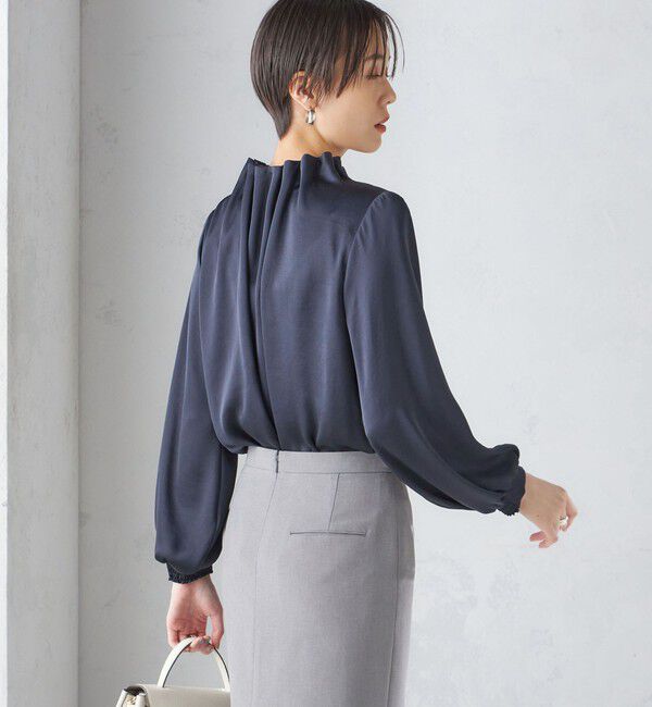 SHIPS for women「【一部WEB限定】〈手洗い可能〉ヴィンテージ サテン ネック ギャザー ブラウス」|シャツ・ブラウス|