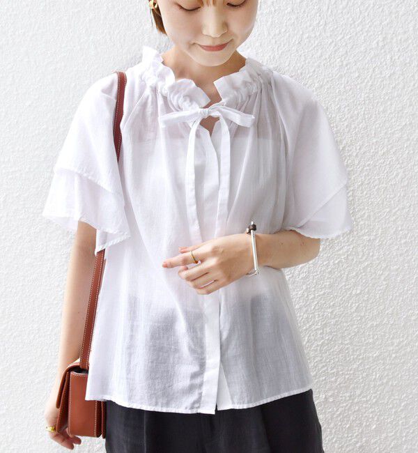 SHIPS for women「〈手洗い可能〉コットンボイル ネックギャザー ボウタイ ブラウス」|シャツ・ブラウス|