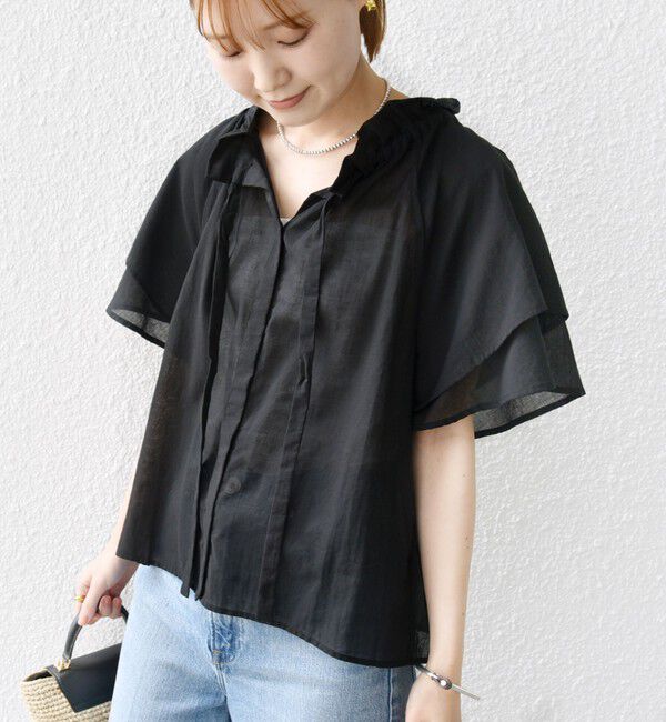 SHIPS for women「〈手洗い可能〉コットンボイル ネックギャザー ボウタイ ブラウス」|シャツ・ブラウス|ブラック