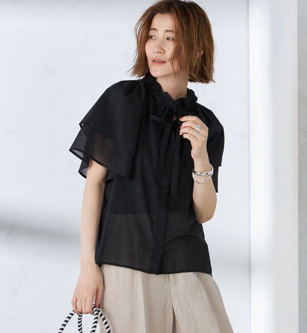 SHIPS for women「〈手洗い可能〉コットンボイル ネックギャザー ボウタイ ブラウス」|シャツ・ブラウス|