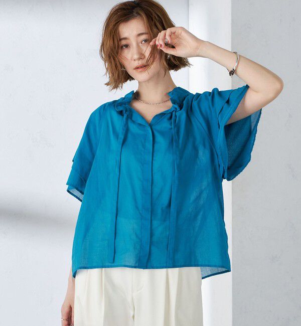 SHIPS for women「〈手洗い可能〉コットンボイル ネックギャザー ボウタイ ブラウス」|シャツ・ブラウス|