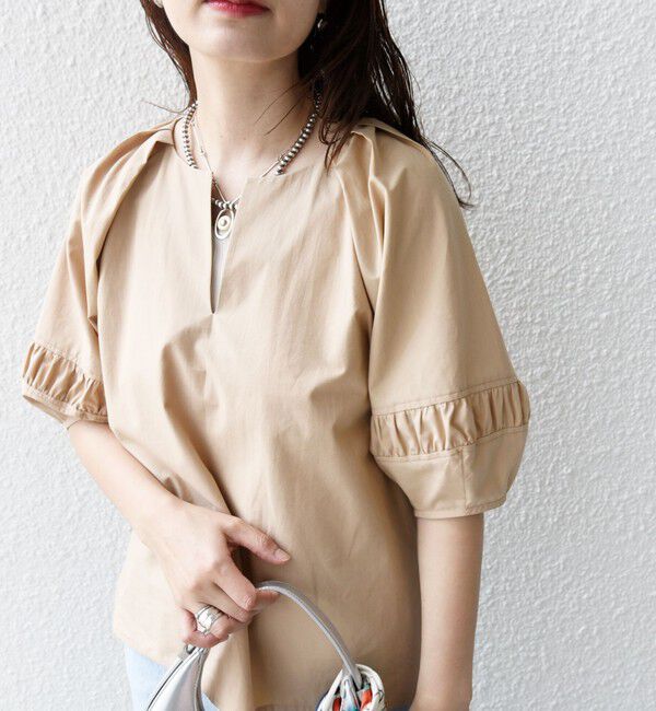 SHIPS for women「〈手洗い可能〉ランタン スリーブ キーネック ブラウス」|シャツ・ブラウス|