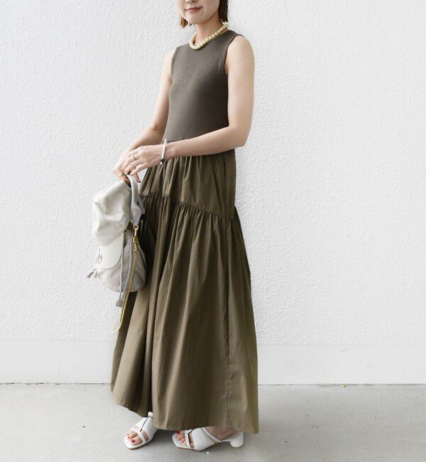 SHIPS for women「〈手洗い可能〉コットン リブ ノースリーブ &times; 布帛 スカート ワンピース」|ワンピース|