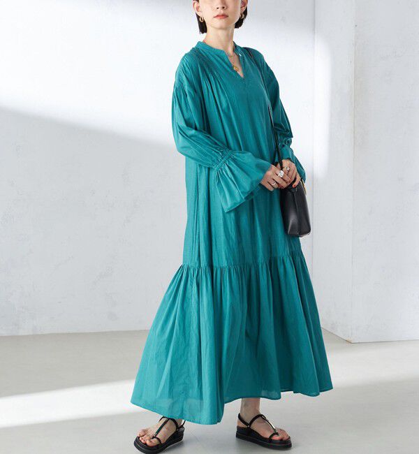 SHIPS for women「〈手洗い可能〉コットン シルク ローン ティアード ワンピース」|ワンピース|ブルー系