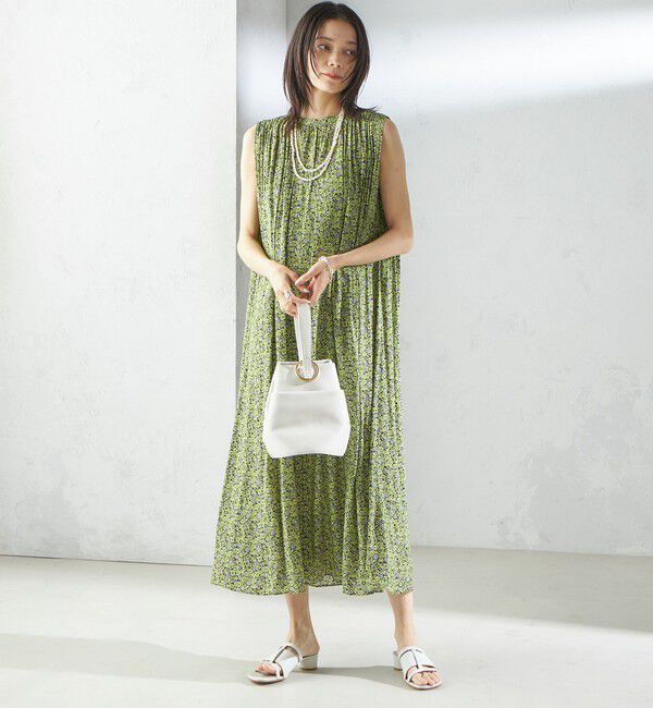 SHIPS for women「〈手洗い可能〉割繊 フラワー プリント ノースリーブ ワンピース」|ワンピース|